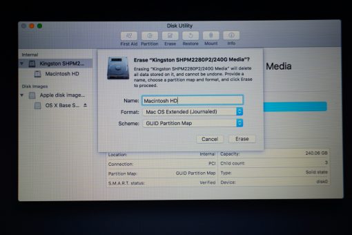 Erase New Replaced SSD in MacBook via Disk Utility