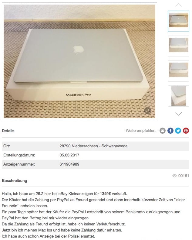 eBay Add MacBook Pro