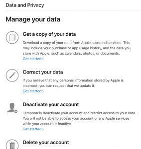 Apple Data and Privacy Options