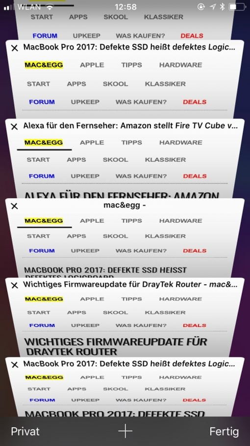 iOS Safari Options Surf Tabs