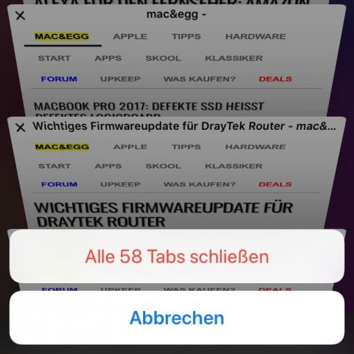 iOS Safari Options Close All Tabs