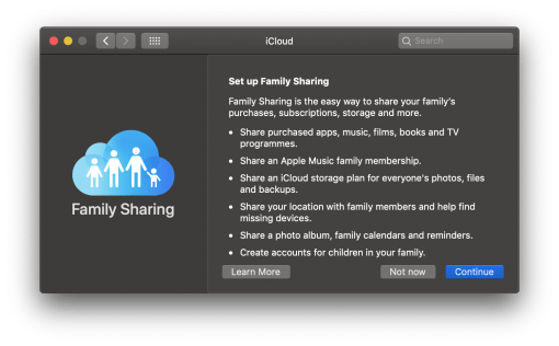 macOS Family Sharing iCloud Options