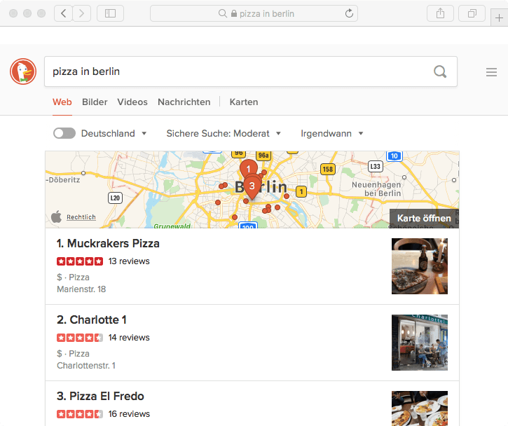 DuckDuckGo uses Apple Maps for search results