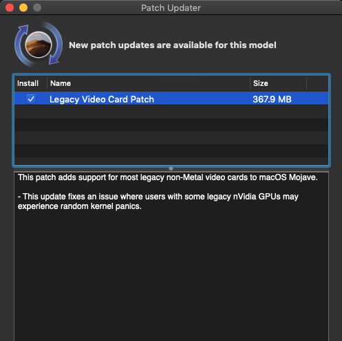 Mojave Patch Updater: Do not install Legacy Video Card Patch!