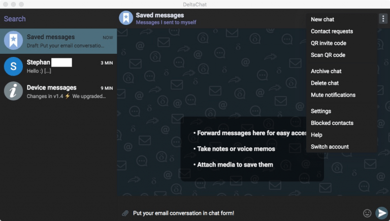 Show eMail conversation as chat with Delta.Chat