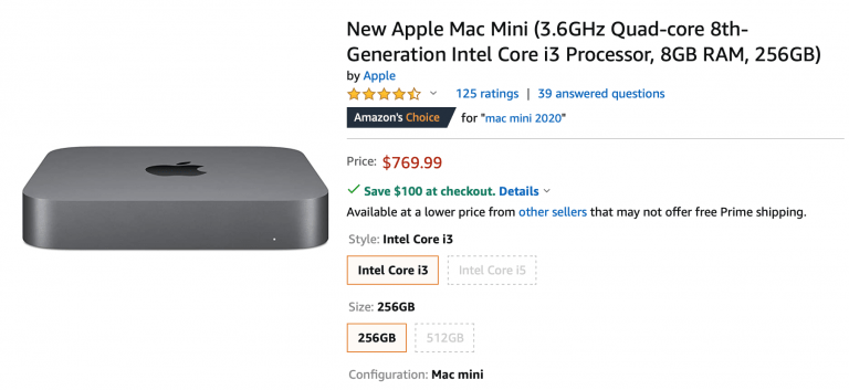 Mac mini with 256 GB SSD currently $669 on Amazon