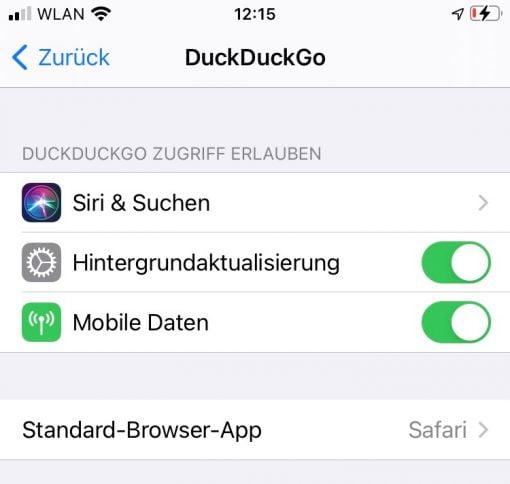 iOS 14 Standard Browser App DuckDuckGo