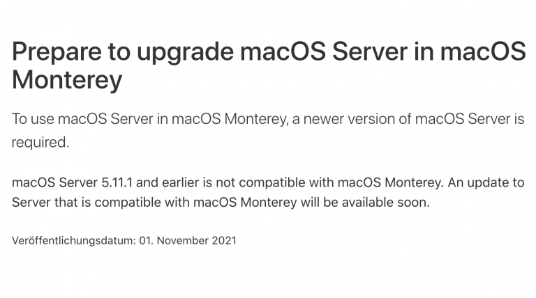 macOS Server 5.11.1 does not run under Monterey 12