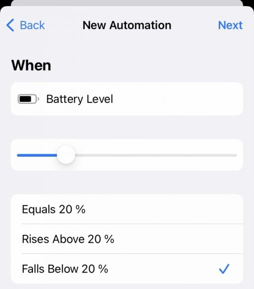 iOS Shortcuts Battery Value