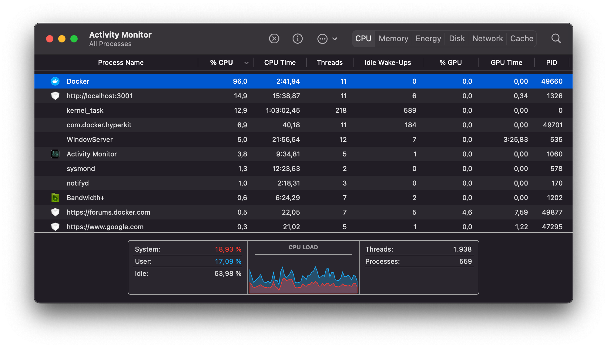 100 percent CPU Docker Desktop 4.6.0