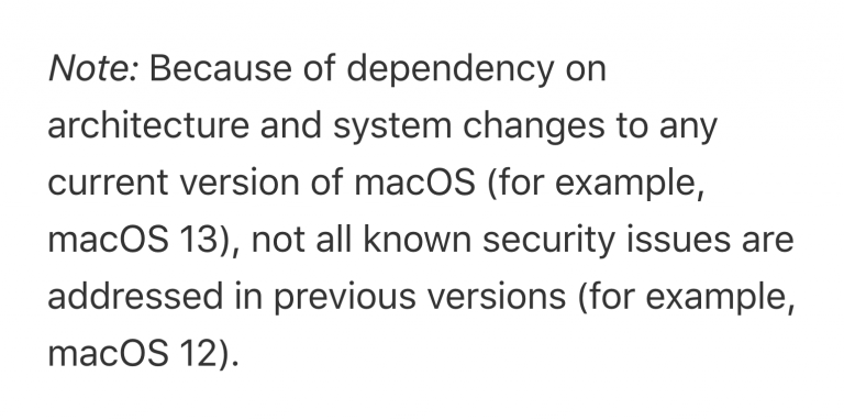 macOS 11 Big Sur and 12 Monterey no longer 100% maintained
