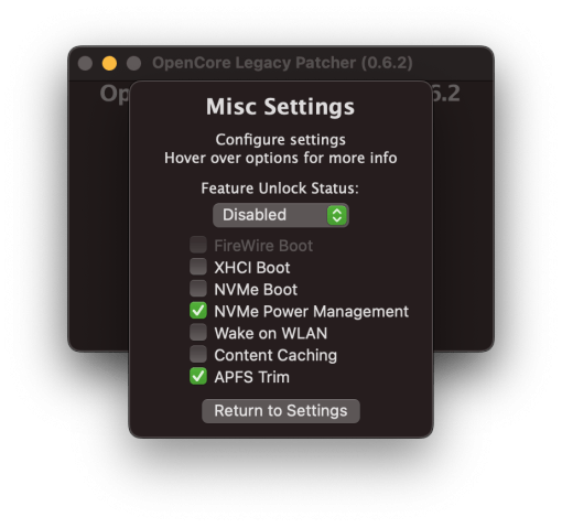 misc settings disable macos patcher