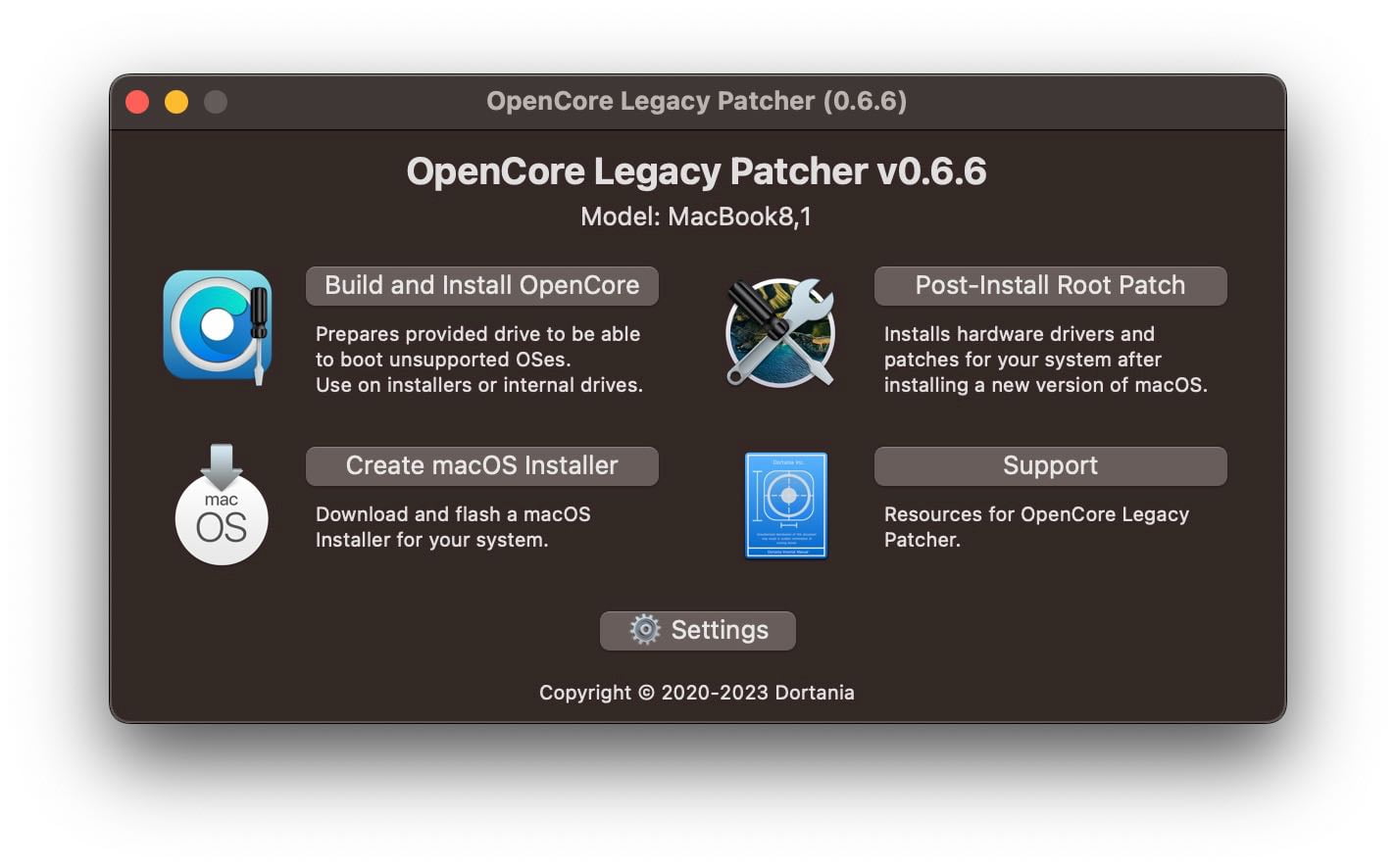 opencore legacy patcher options